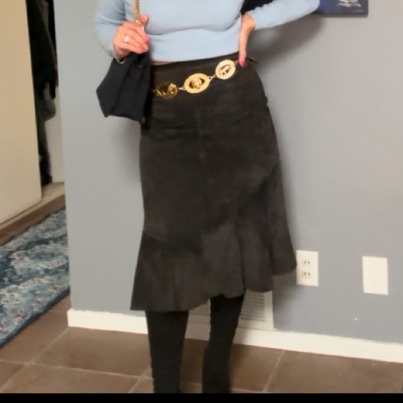 Chico's Suede Leather midi length ruffle hem skirt size 0 - Picture 1 of 7